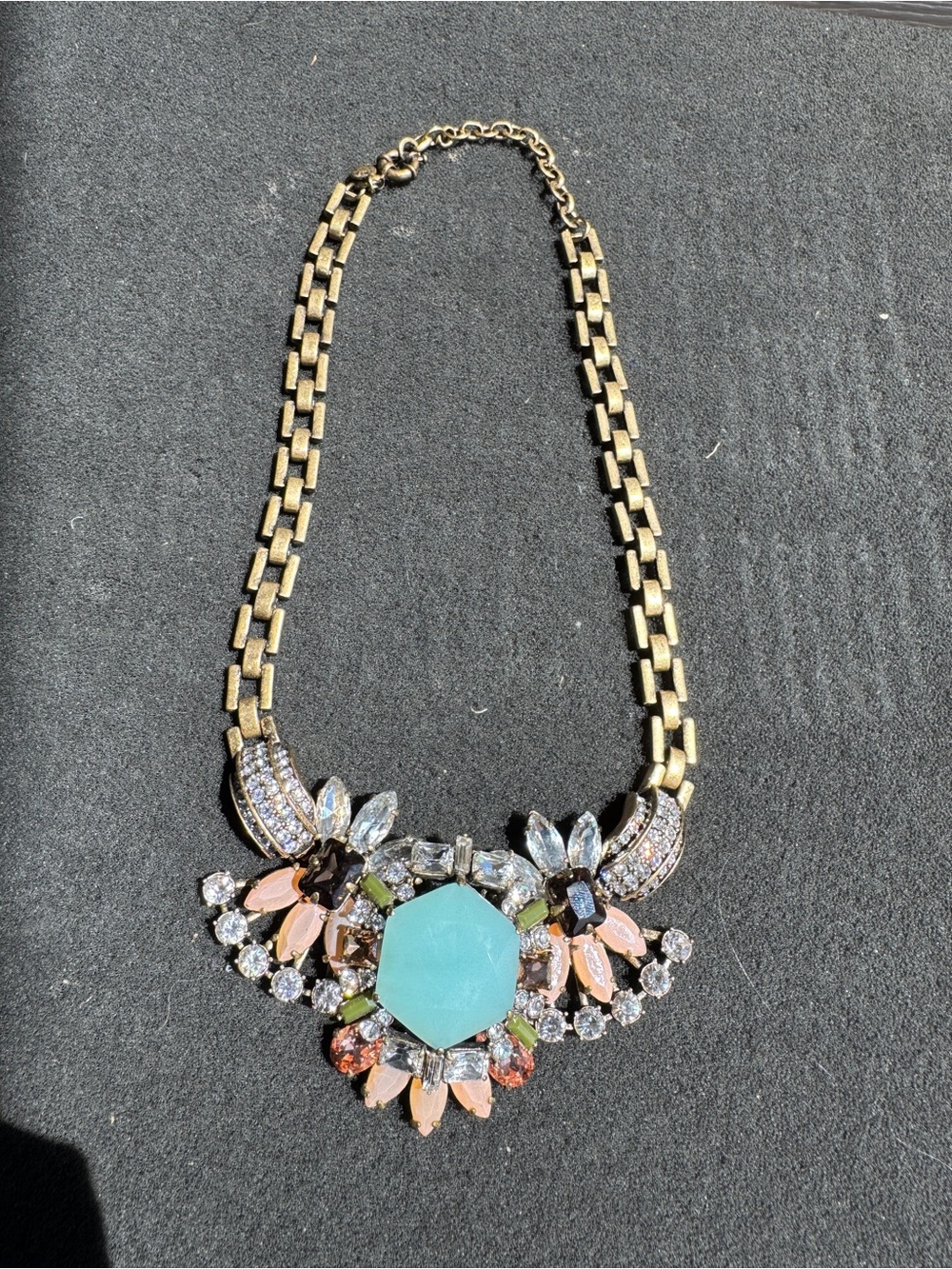 J. Crew Necklace with Crystal & Gemstone Accents Blue Pendant Vintage Inspired